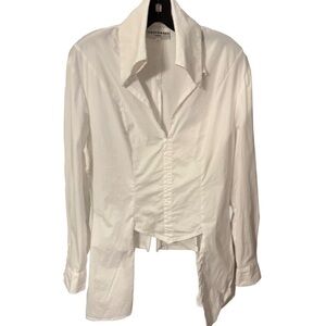 Cottonade Paris Women’s White Shirt Collared V-Neck Back Zip Sz 4